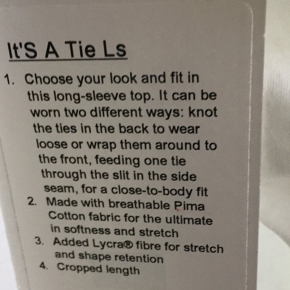 NWT WHITE LULULEMON IT’S A TIE LONG SLEEVE - - 12 - Picture 4 of 6